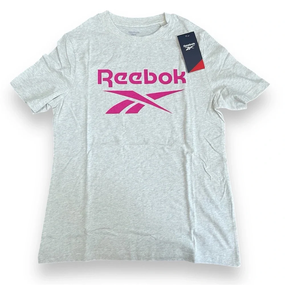 Reebok Women’s Gray T-Shirt with Pink Logo - Picture 1 of 4